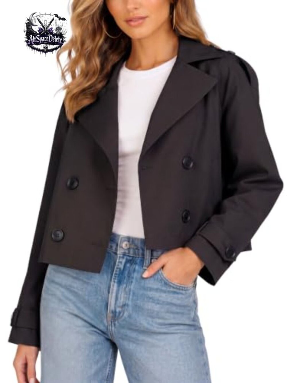 Oversized Cropped Double-Breasted Trench Jacket Lapel Collar